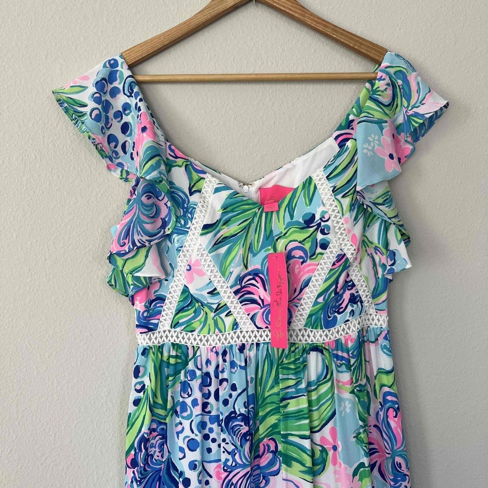 Lilly Pulitzer 6 Ivie Maxi Dress Kitten Around Fit & Flare Flutter Sleeve Lace - Picture 3 of 12